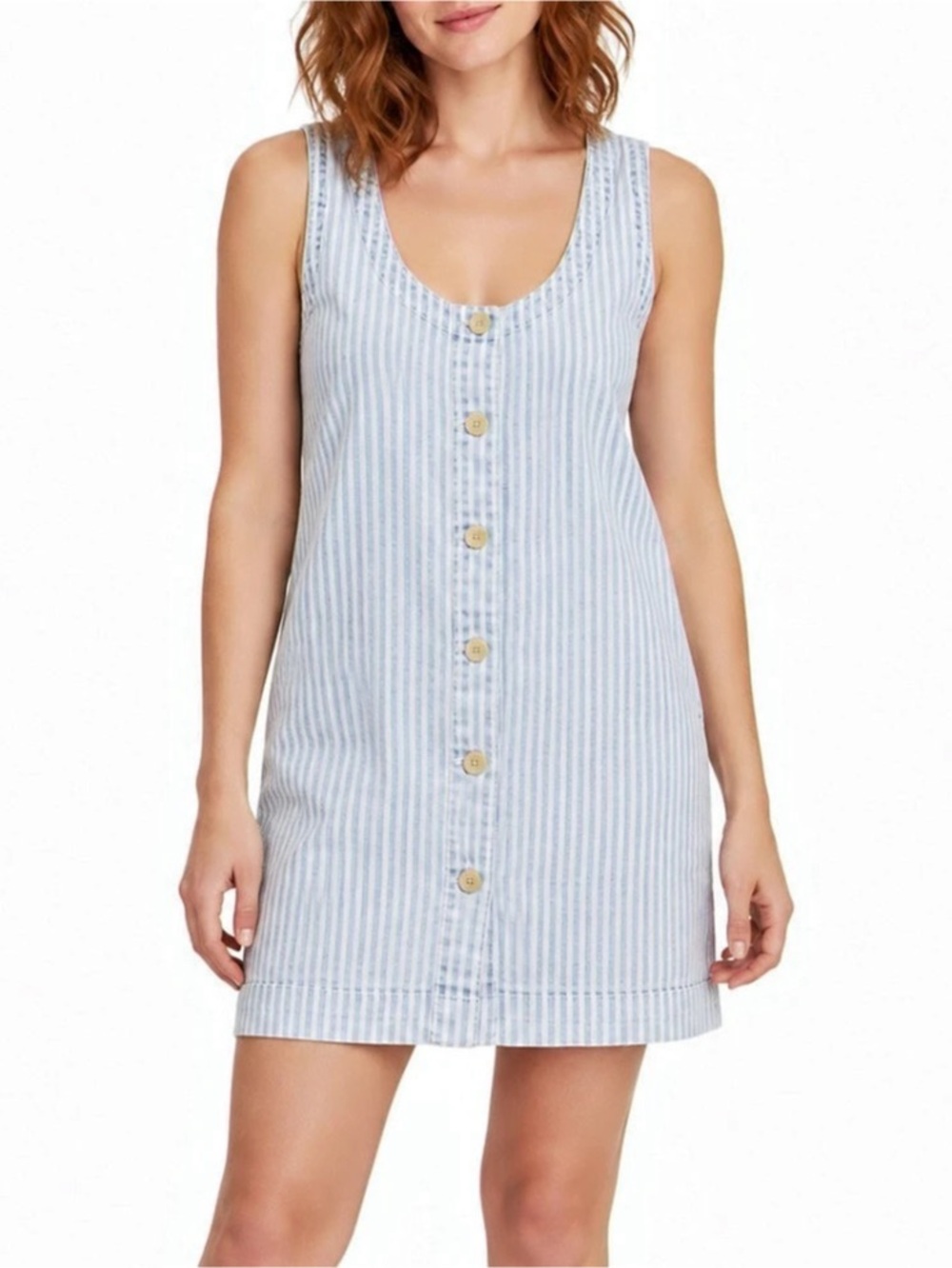 NWT Faherty Topsail Malibu Denim Mini Dress Small Blue White Stripe Button Front